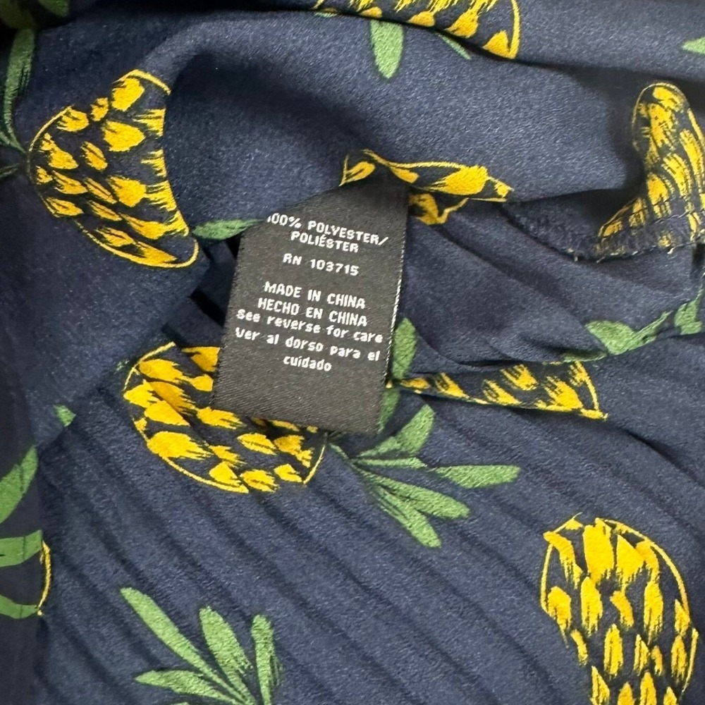 Zac & Rachel Navy Blue Pineapple Print Pleated Back Sleeveless Blouse Women's L - Picture 4 of 6